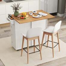 Rolling Kitchen Island Kitchen Island Cart With Drop Leaf Trash Can Cabinet Black/White - 白色 - 查看 1