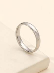 1pc Minimalist Plain Stainless Steel Silver Color Ring - Silver - View 1