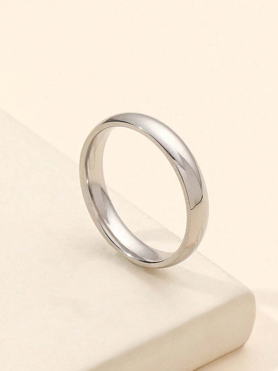 1pc Minimalist Plain Stainless Steel Silver Color Ring - Silver - View 1