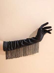 Long Satin Fringed Gloves, Latin Dance Performance Gloves, Bridal Satin Fringed Gloves, For Performance, 1920s Fashion, Party, Ball, Ritual, Sexy Super Long Women Satin Fringed Five-Finger Gloves Autumn Accessories Valentine's Day Accessories - Multicolor - View 5