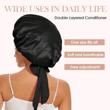 2026 New Sleeping Bonnet 2PC Double Layer Satin Bonnet With Tie Band For Sleeping  Satin Lined Silk Skin Friendly Bonnet For Sleeping Hair Bonnets For Women Natural Curly Hair - Black&Brown - 查看 2