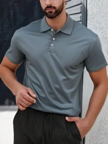 Officeau 男士休闲Polo衫，夏季高尔夫运动短袖上衣，适合春夏季日常休闲及轻商务穿着 - 灰色 - 查看 3