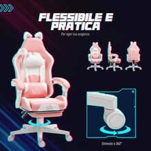 HOMCOM Sedia Gaming Ergonomica con Orecchie da Gatto, Poltrona Gaming Ufficio Reclinabile in Finta Pelle con Poggiapiedi, Poggiatesta Regolabile, Supporto Lombare e Cervicale, Altezza Regolabile, Rosa