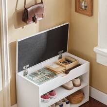 SoBuy 2 Tiers Shoe Rack Shoe Cabinet Shoe Storage Bench With Folding Padded Seat White W60 X D30 X H44cm FSR25-W - White - View 4