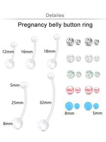 Plastic Pregnancy Belly Button Rings Long Bar Navel Rings For Maternity Sport Pregnant Women Flexible Clear Belly Piercing Retainer Different Length Bar And Balls For Replacement 12-32mm