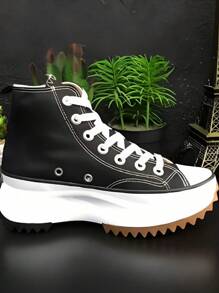 All Star Tractor Platform Heel Sneakers On - Black and White - View 7