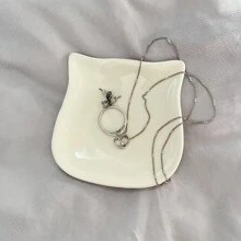 Ceramic Earrings, Earrings, Necklaces, Rings, Faux Pearl Display Trays, Jewelry Display Racks, Cat Head Shaped Jewelry Display, Photo Props, Women's Makeup, Desktop Small Accessories Storage Tray, Bathroom Accessories Display Tray, Men's Entrance Key Jewelry Tray, 3.27 Inches