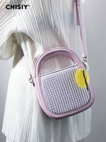 CHISIY Handmade Macaron Color Pleated High-End Faux Leather & Fabric Mini Striped Commuter Bag For Women, Adjustable Shoulder Strap, Multi-Carrying Ways, Ideal Gift For Girlfriends, Shopping, Travel, Valentine's Day And New Year - Purple - View 1