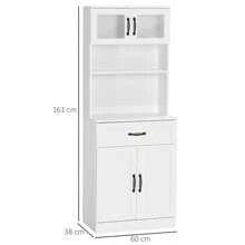 HOMCOM HOMCOM Alacena de Cocina Mueble Buffet de Cocina con 4 Puertas Cajón y Estantes Ajustables para Salón Comedor Estilo Moderno 60x38x161 cm Blanco