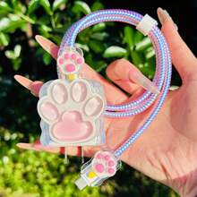 5pcs/Set 3D Cartoon Pink Paw Print TPU Charging Adapter Protector Case Compatible With Apple 18W/20W Adapter, Ideal Gift For Girlfriend, Valentine's Day