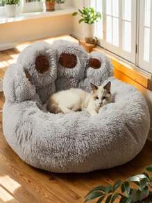 1pc Bear Paw Plush Pet Mat Plush Bear Paw Pet Bed - Polyester PP Cotton Filling, Machine Washable Easy Care, Non-Slip Design, Soothing Anxiety Warm Soothing Donut Bed Bear Paw Shape Pet Bed - Super Soft Cat & Dog Soothing Bed, Suitable For All Seasons, Super Soft Plush Bear Paw Shape, Perfect Choice For All Kinds Of Pets - Xám - Xem 11
