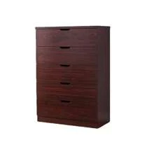 Cómoda de 5 cajones para el dormitorio, gabinete mueble de pecho para el hogar con manijas recortadas, almacenamiento tipo mueble para la vuelta al colegio en color caoba - Marrón - Ver 2