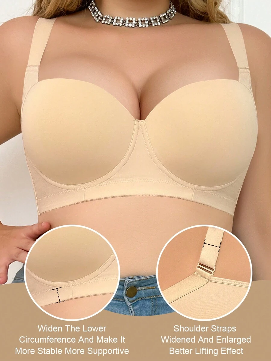 Áo ngực nữ cỡ lớn không đường may màu be MIMILEMON, kiểu dáng tối giản, dây đeo rộng, thoải mái nâng đỡ.