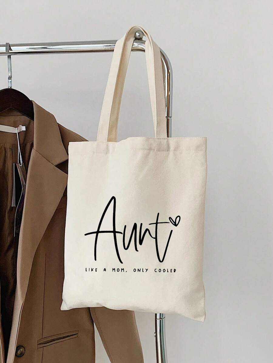 Chic Auntie Canvas Tote Bag - Spacious , Perfect For Shopping, Picnics, And Travel | Stylish Aunt Gift Idea | Large Capacity, Design - Beige - View 1