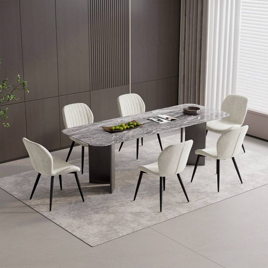 Nalupatio Dining Chair Set Of 2, Upholstered Dining Room Chairs, Mid-Century Modern Dining Chairs, Velvet Upholstered, Metal Legs, For Dining Room, Living Room - 奶油色 - 查看 1