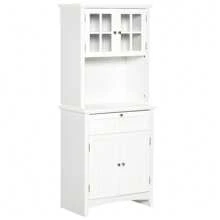 HOMCOM HOMCOM Aparador Alacena de Cocina Mueble Auxiliar para Microondas con 2 Armarios y Cajón 68,6x40x164 cm Blanco