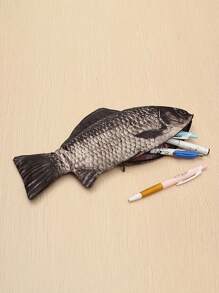 Simulated Crucian Carp Pencil Case, Polyester, Large Capacity Fish-Shaped Portable Stationery Storage Organizer, Ideal For Students - 1pc,Organiser, Pencil Case,Pencils Case,Note Holder,Pencil,Box ,Pencil Holder,Marker Storage,Teacher Desk