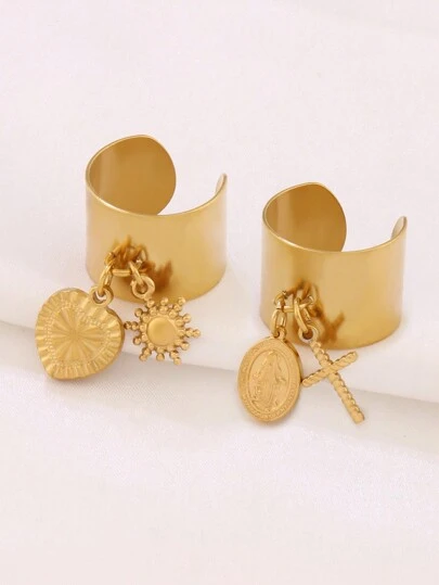 1 st rostfritt stål hjärtöppna ringar jungfru Maria berlocker Jesus religiösa korshängen runda ringar för kvinnor guldfärgade hängsmycken present