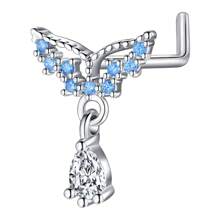 20G Pendientes de aro para la nariz en forma de L con colgante para mujer, aros de nariz con pendientes con flor de circonita cúbica de acero inoxidable para perforaciones de la nariz
