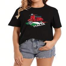 Ltalia Ltaly Flag Souvenirs Awesome Little Motorcycle Gift T-Shirt Short Sleeve Tops Plus Size Tee T-Shirts Fashion Clothing Tee - Black - View 1