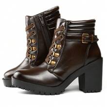 Women's Combat Boot High Heel Smooth Shaft Short Tractor Comfortable Lightweight And Stylish - Coffee Brown - View 3
