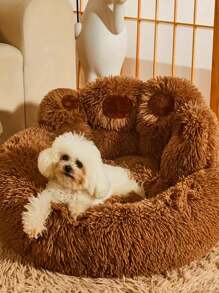 1pc Bear Paw Plush Pet Mat Plush Bear Paw Pet Bed - Polyester PP Cotton Filling, Machine Washable Easy Care, Non-Slip Design, Soothing Anxiety Warm Soothing Donut Bed Bear Paw Shape Pet Bed - Super Soft Cat & Dog Soothing Bed, Suitable For All Seasons, Super Soft Plush Bear Paw Shape, Perfect Choice For All Kinds Of Pets - 咖啡棕 - 查看 8