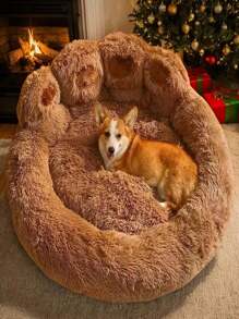 1pc Bear Paw Plush Pet Mat Plush Bear Paw Pet Bed - Polyester PP Cotton Filling, Machine Washable Easy Care, Non-Slip Design, Soothing Anxiety Warm Soothing Donut Bed Bear Paw Shape Pet Bed - Super Soft Cat & Dog Soothing Bed, Suitable For All Seasons, Super Soft Plush Bear Paw Shape, Perfect Choice For All Kinds Of Pets - 咖啡棕 - 查看 1