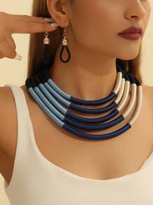 Exaggerated Retro Multicolored Layered Strap High-End Magnetic Buckle Fashion Choker & Earring Set - Multicolor - View 15