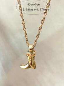 1pc Women's Fashion Classic Denim Boot Golden Pendant Necklace, Stylish Street Party Choker Necklace, Creative Design High-End Pendant Necklace, Birthday Gift - Gold - View 5