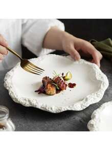 Platos con patrón de roca francesa, fuentes para verduras, platos planos de cerámica para el hogar, platos poco profundos, vajilla de hotel de alta gama, concepción artística, arreglo de platos de estilo japonés