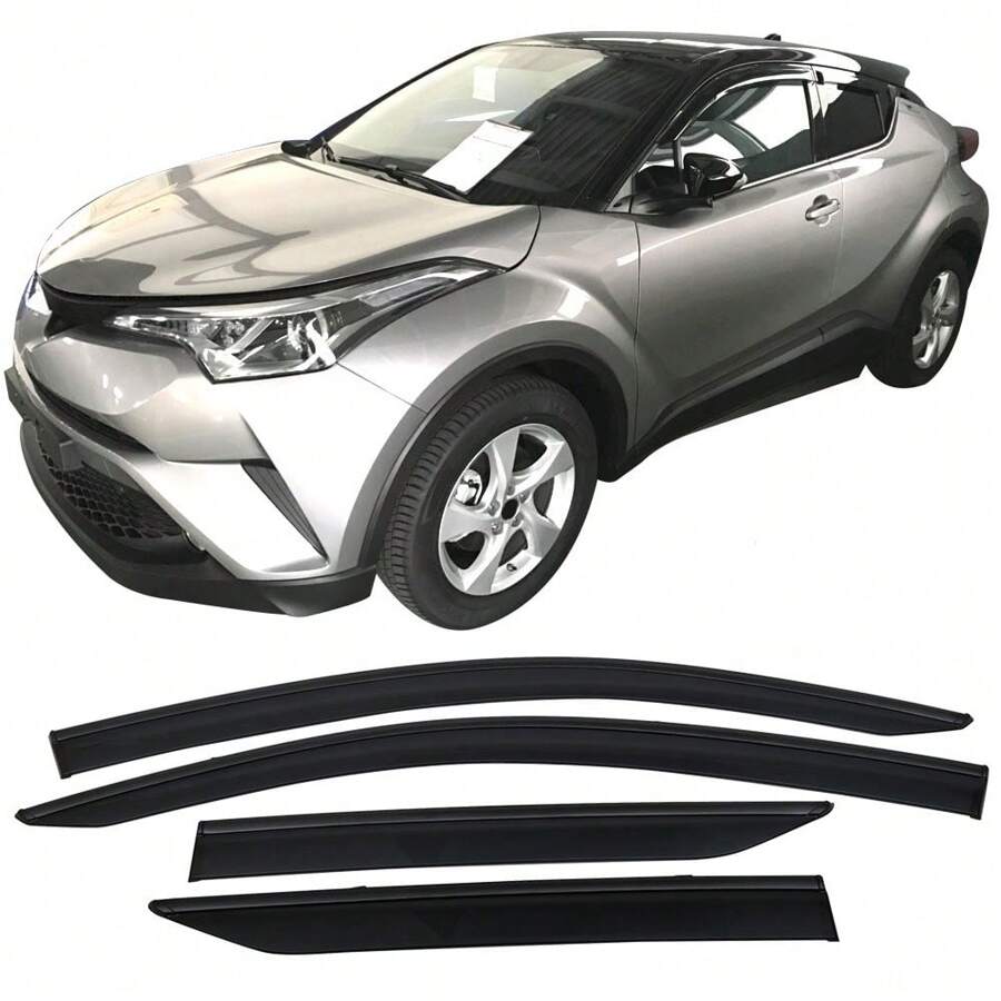 4PCS,Window Visor Compatible With Toyota CHR 2017-2022 Injection Polycarbonate With Black Chrome Trim 4PCS Wind Deflector Rain Guard Shade, 2018 2019 2020 - Xmas Gift For Car Enthusiasts - Smoke/Tinted with Black Chrome Trim - View 1