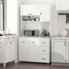 HOMCOM HOMCOM Alacena de Cocina Despensa Armario de Cocina Moderno Aparador Alto con 3 Cajones 4 Puertas y Estantes Ajustables para Salón 100x39,5x183,5 cm Blanco
