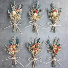Mini Dried Flower Bouquet Set (6pcs), Small Vase Dried Flowers, Mini Small Bouquet, Photo Frame Decoration, Party Plate Decoration, Craft Dried Flowers