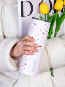 1PC Love Polka Dot Insulated Travel Mug, Easy To Clean Reusable Water Bottle, Double Layer Vacuum Insulated Bottle - Gifts For Girls, Valentine's Day Gifts, Birthday Gifts, Holiday Party Favors, Parties And Outdoor Use