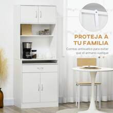 HOMCOM HOMCOM Alacena de Cocina Mueble Aparador Auxiliar con 4 Puertas Bandeja Extraíble Estante Ajustable Cajón y Encimera de Microondas Abierta 70x40x180 cm Blanco
