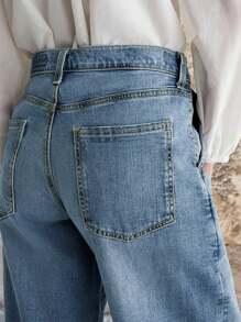 Women's Double Breasted Stitched Low Waisted Flared Jeans, Non Elastic, Loose, Comfortable Casual Denim Wide Leg Pants