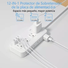 Multicontacto USB, Regleta Multicontacto Pared, Regleta de 4.9Ft/1,5 m, 8 Salidas, 2Puertos de Carga USB, 2Puerto Type-C, Conector múltiple, para el hogar, Oficina, Dormitorio - Blanco - Ver 9