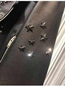 Pure Sheepskin Black Jacket With Studded Inlays, Featuring A Biker Style And A Stiff, Well - Shaped Cut. - 黑色 - 查看 6