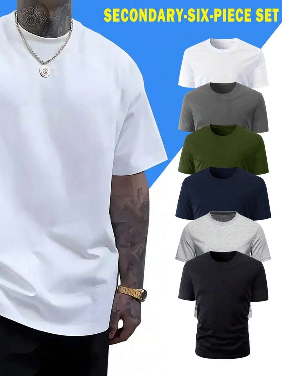 6 gói áo thun tay ngắn màu trơn thường ngày cho nam