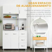 HOMCOM HOMCOM Alacena de Cocina Despensa Armario de Cocina Moderno Aparador Alto con 3 Cajones 4 Puertas y Estantes Ajustables para Salón 100x39,5x183,5 cm Blanco