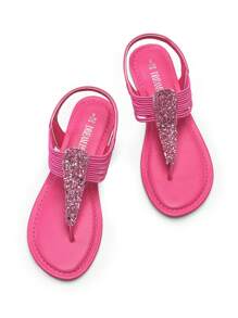 Women's Elastic Strappy String Thong Ankle Strap Summer Gladiator Sandals Valentines Vacation Flat Sandals Shoes - 玫紅色 - 查看 7