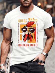 Camiseta Divertida para Hombre, Estampado de Meme de Pollo " What Chicken Butt", 100% Algodón, Cuello Redondo, Manga Corta, Ideal para Verano y Ropa Casual, Perfecta para Amantes de los Memes. - Blanco - Ver 1