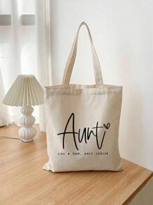 Chic Auntie Canvas Tote Bag - Spacious , Perfect For Shopping, Picnics, And Travel | Stylish Aunt Gift Idea | Large Capacity, Design - Beige - View 3