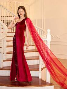 Váy chắp vá sequin bất đối xứng cho bé gái tuổi teen, thích hợp cho tiệc sinh nhật, tiệc tối, vũ hội, hóa trang, phù dâu cưới, chủ nhà, dịp đặc biệt & lễ hội - Màu Đỏ Sâu - Xem 6