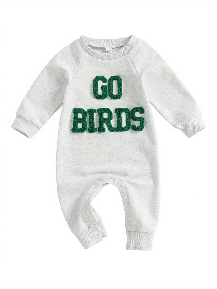 Mono de sudadera para bebé niña de 0 a 24 meses, acogedor, con forro polar y letras bordadas, manga larga, largo completo, cierre a presión, apto para pañales, conjunto de otoño e invierno con parches de animales, colores neutros/pasteles, citas para jugar, vacaciones, sesión de fotos navideña. - Gris - Ver 1