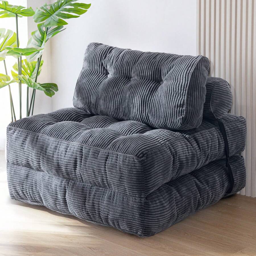 MAXYOYO Folding Sofa Bed, Convertible Sleeper Chair With Pillow Foldable Mattress With Back Support, Portable Fold Out Chair Bed Comfy Floor Sofa Lounge For Living Room Bedroom - 深灰色 - 查看 1