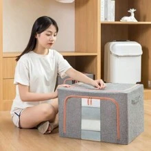 Cotton And Linen Clothing Storage Box, Household Folding Fabric, Steel Frame Box, Moisture-Proof And Dust-Proof Quilt Storage Box, Finishing Box