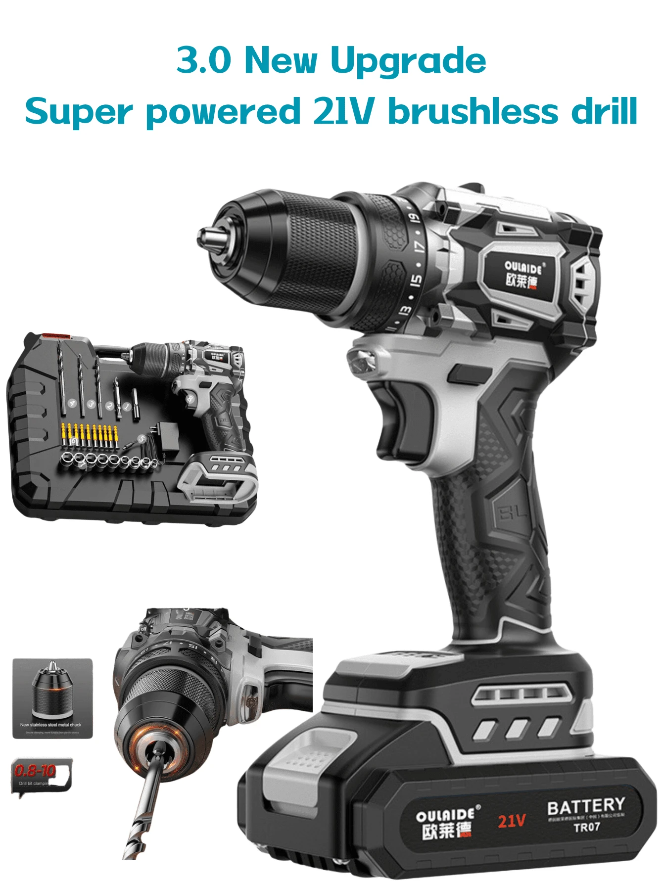 Trapano Avvitatore A Percussione Senza Fili, Motore Brushless, Coppia 50 Nm, 2 Batterie Da 2000 MAh, Mandrino 10 Mm, Per Calcestruzzo E Fai-da-te