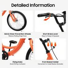 kangten 16-Inch Unisex 3-Wheel Single-Speed Multifunctional Bike With Basket - Light Orange - View 4