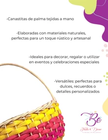 10 Handmade Baskets In Mexican Party Color, Wedding Souvenir Palm - Multicolor - View 3